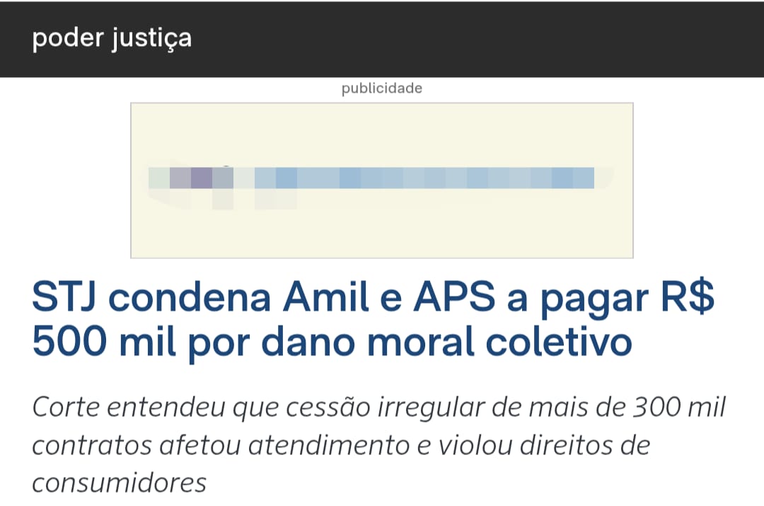 STJ condena Amil e APS a pagar R$ 500 mil por dano moral coletivo